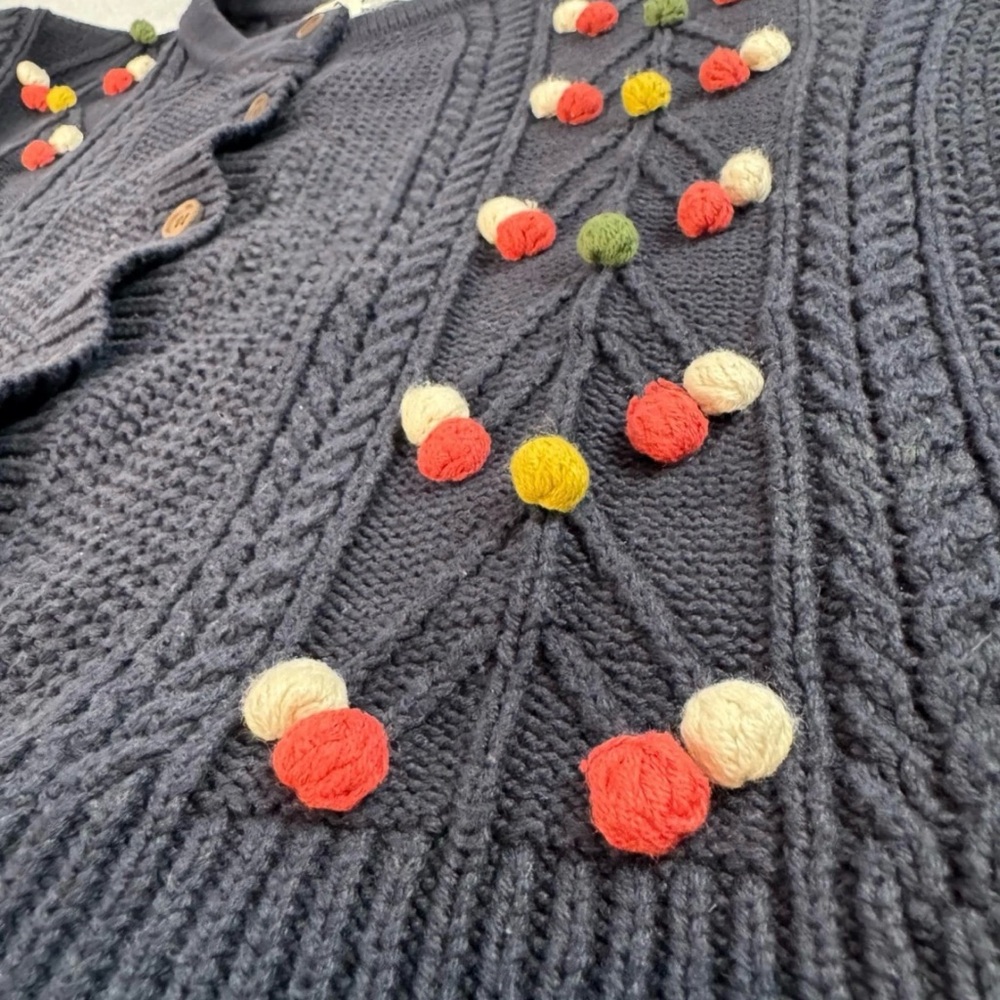 The GREAT The Frond Pom Pom Embellished Knit Cardigan Sweater Midnight Blue 2/M - Picture 9 of 12
